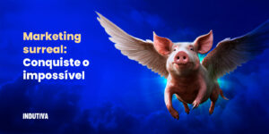 Representação visual do Marketing Surreal - um porco alado voando nos céus como símbolo de criatividade e inovação.